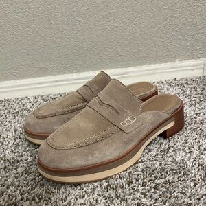 Bernardo Suri Penny Loafer Mules in Suede Grayish Tan Women's Size 8